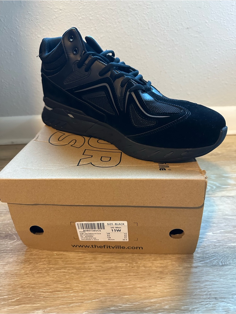 Men's Black Athletic High-Top Sneakers by FitVille